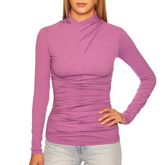 NEW SZ MEDIUM M susana monaco crisscross mock long sleeve top grape jam - Picture 3 of 3